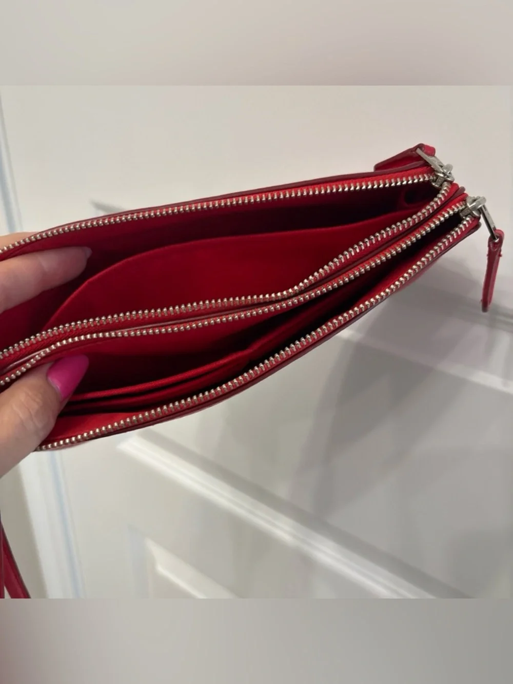 Coach Red Pebbled Leather Double Zip Wristlet Clutch